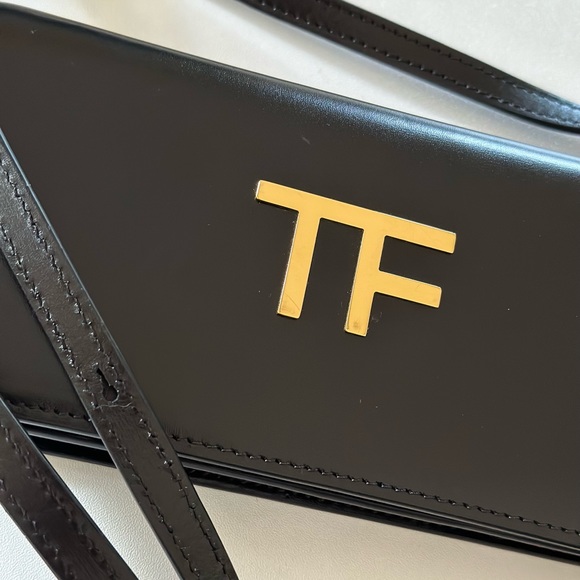 Tom Ford black fold-over wallet on chain. - Picture 3 of 5